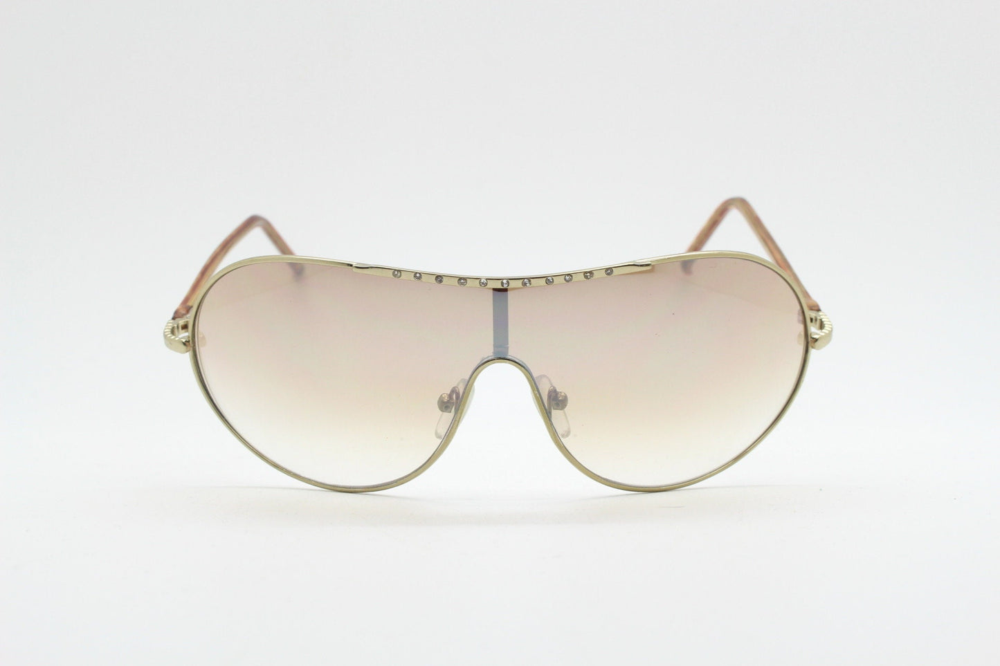 Y2K vintage visor aviator sunglasses. 2000's brown wraparound mono lens mini mask shield design with slim gunmetal arms. BNWT. 00's NOS