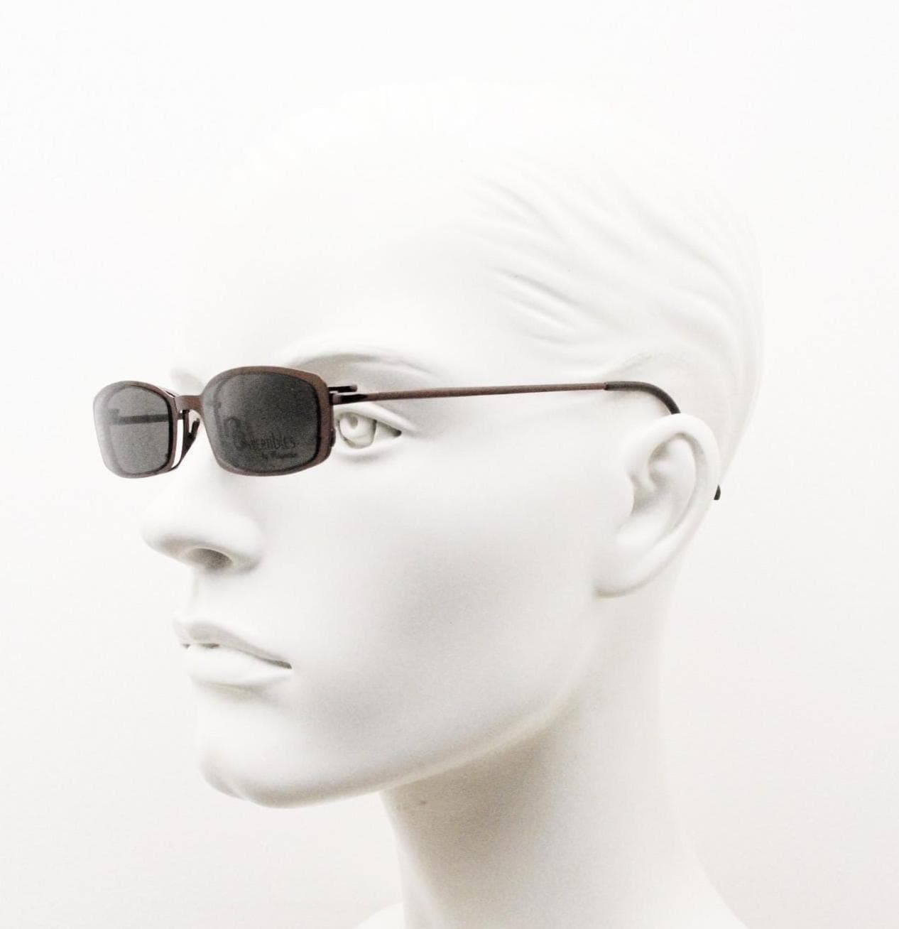 90s vintage small rectangular eye glasses by Convertibles with magnetic clip on sunglasses. Optical frame. Prescription RX spectacles. NOS