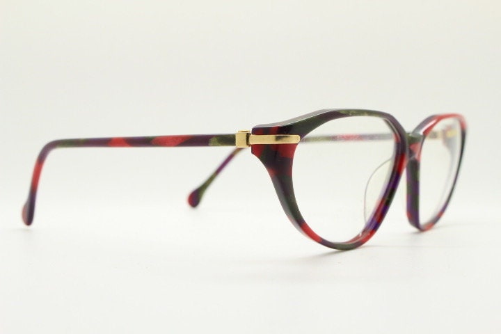 Jil Sander 90s vintage cat eye glasses model 242. Red and black marbled acetate cateye optical frame. Womens RX prescription eyeglasses. NOS
