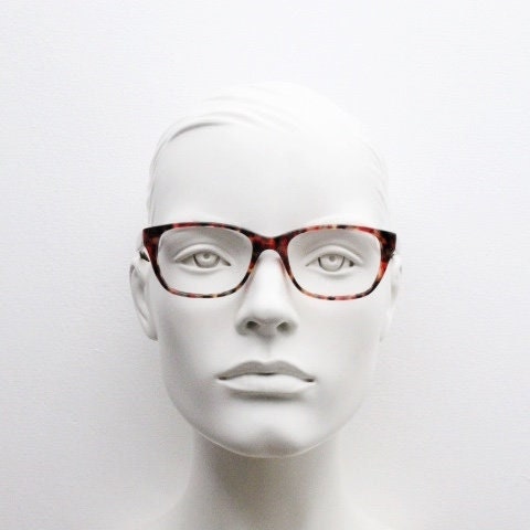 Anna Sui modified wayfarer design eye glasses. Superb marbled acetate optical frames with red tones. Prescription RX vintage eyeglasses