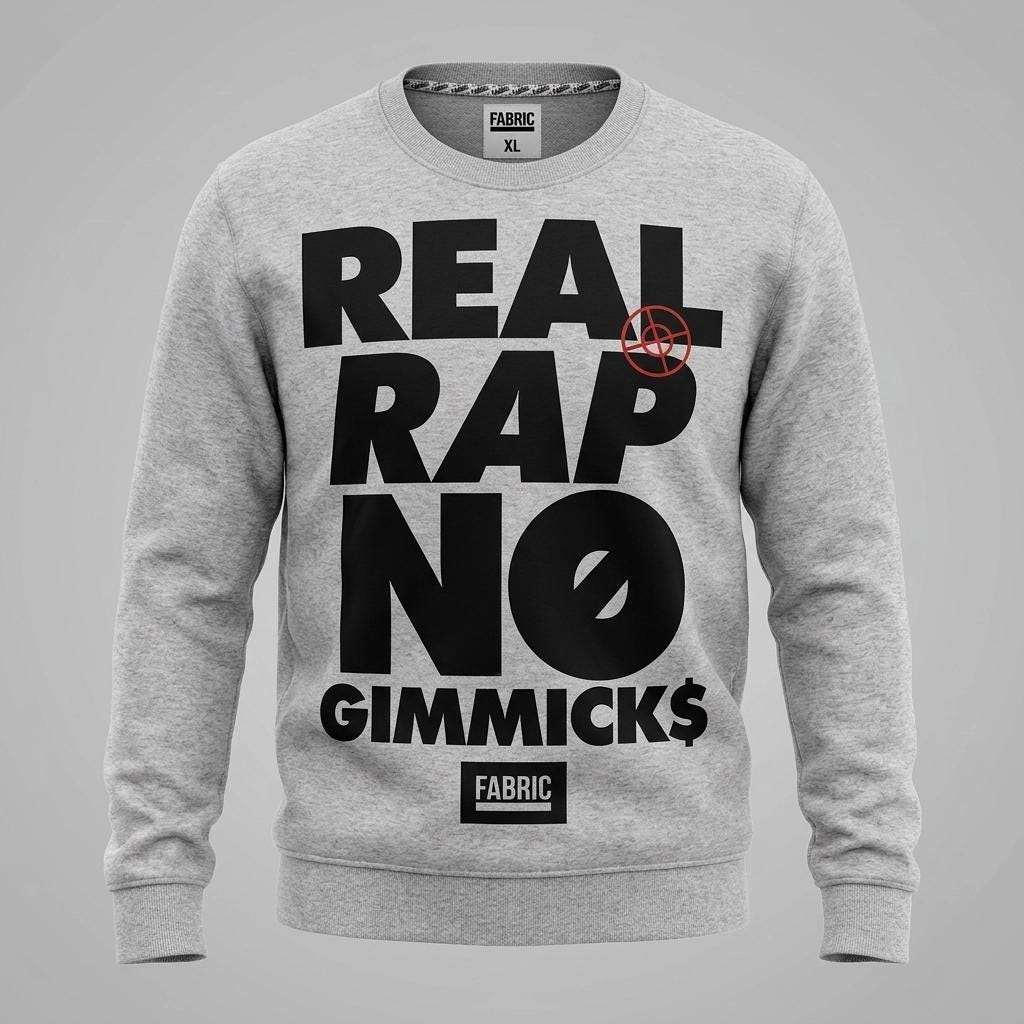 Real rap no gimmicks vintage sweatshirt by Fabric. Crew neck pullover with massive Hip Hop graphic. Round neck jumper