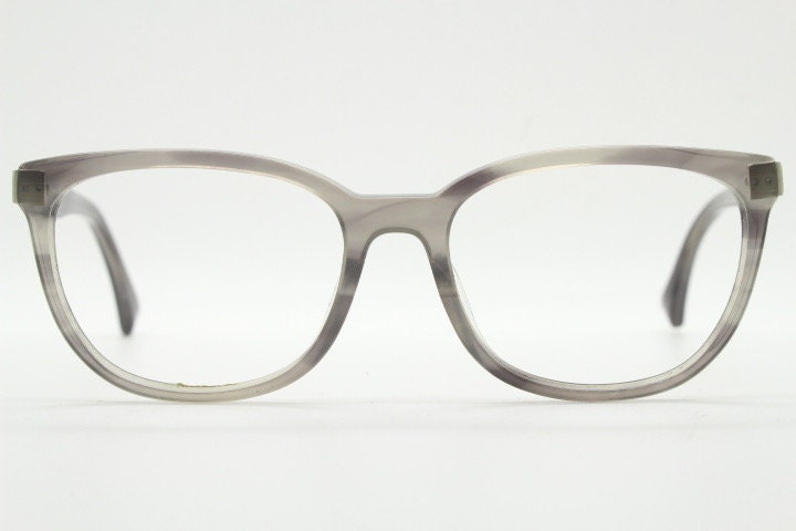 Calvin Klein rectangular eye glasses. Unisex transparent grey gloss acetate optical frames. Prescription eyeglasses. RX spectacles