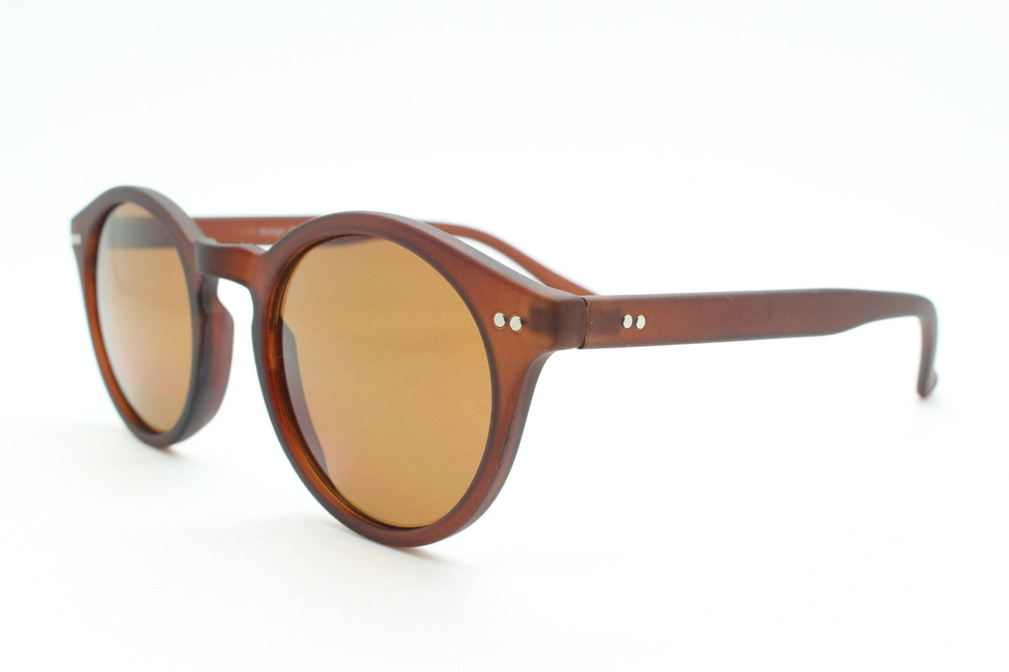 90s vintage small round sunglasses. 30s, 20s design brown frame in a rubber finish with matching warm brown lenses. BNWT