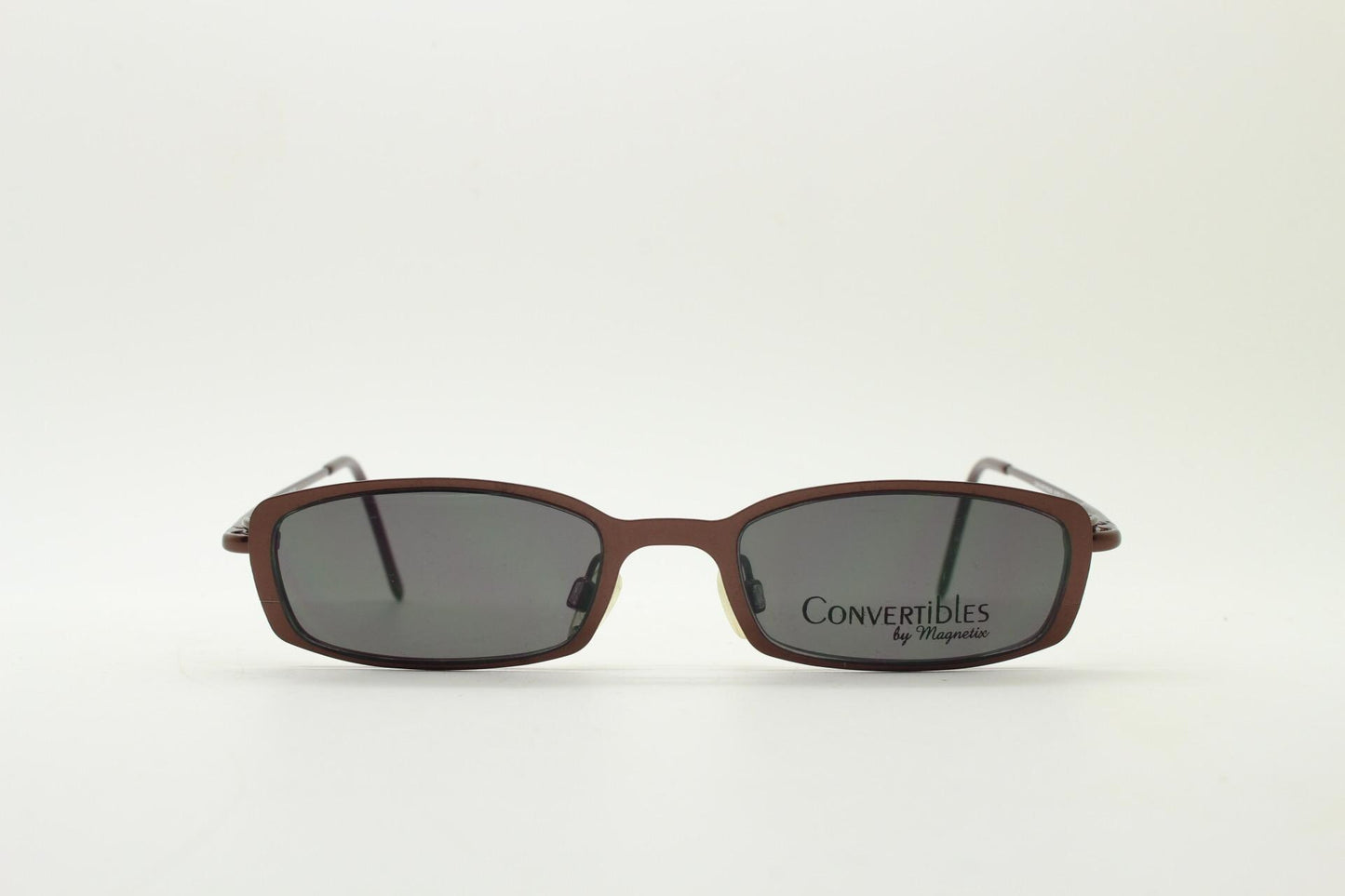 90s vintage small rectangular eye glasses by Convertibles with magnetic clip on sunglasses. Optical frame. Prescription RX spectacles. NOS