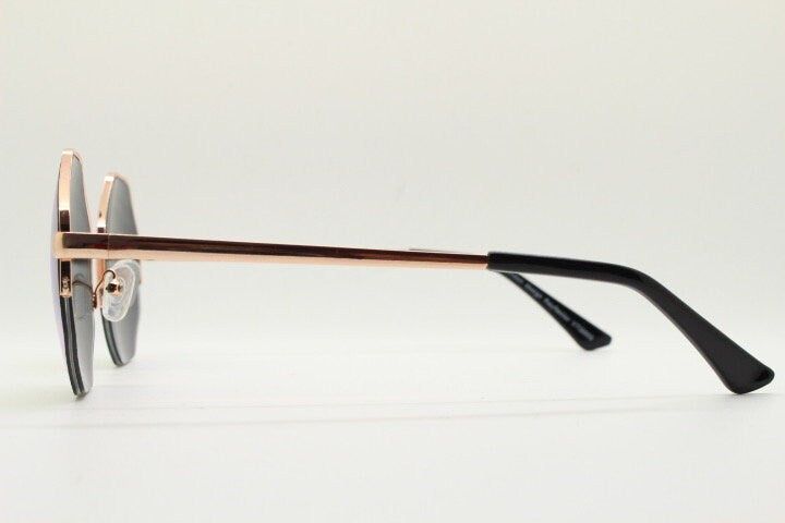 90s vintage octagon sunglasses. Blue 8 sided 60s design glasses with minimal half frame and gold arms. Hexagon. Unused NOS