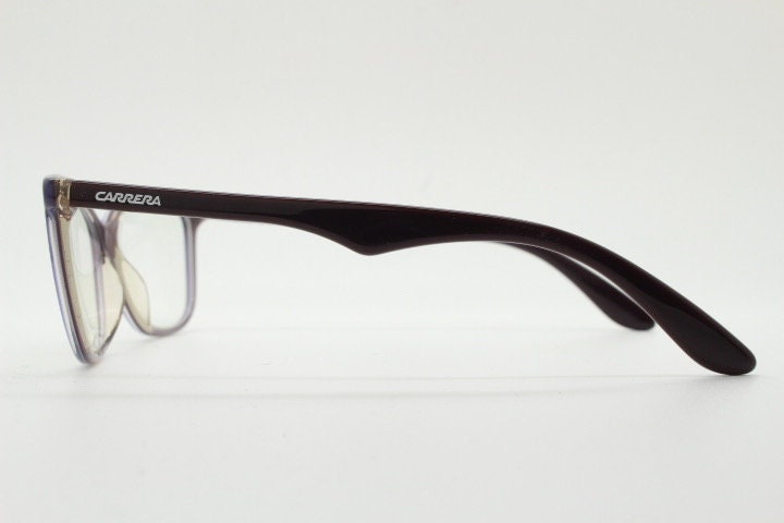 Carrera rectangular cat eye glasses. Deep purple layered acetate small cateye optical frames. Prescription eyeglasses. Vintage RX spectacles