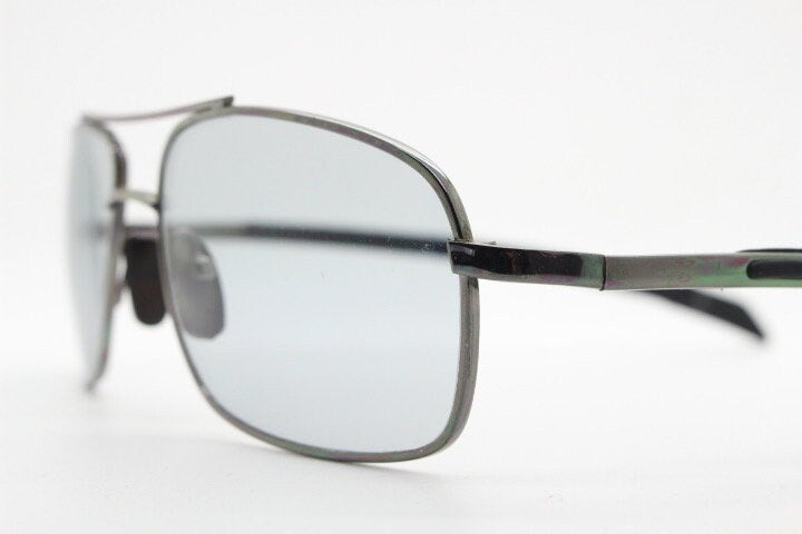 90s vintage modified rectangular aviator sunglasses. Gunmetal chrome frame aviators with light tone smoky grey lenses. Unused NOS