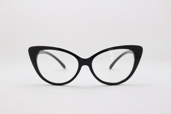 Y2K vintage pointed cat eye glasses. Black clear lens optical frames. Womens prescription eyeglasses. 50s style rockabilly spectacles. RX