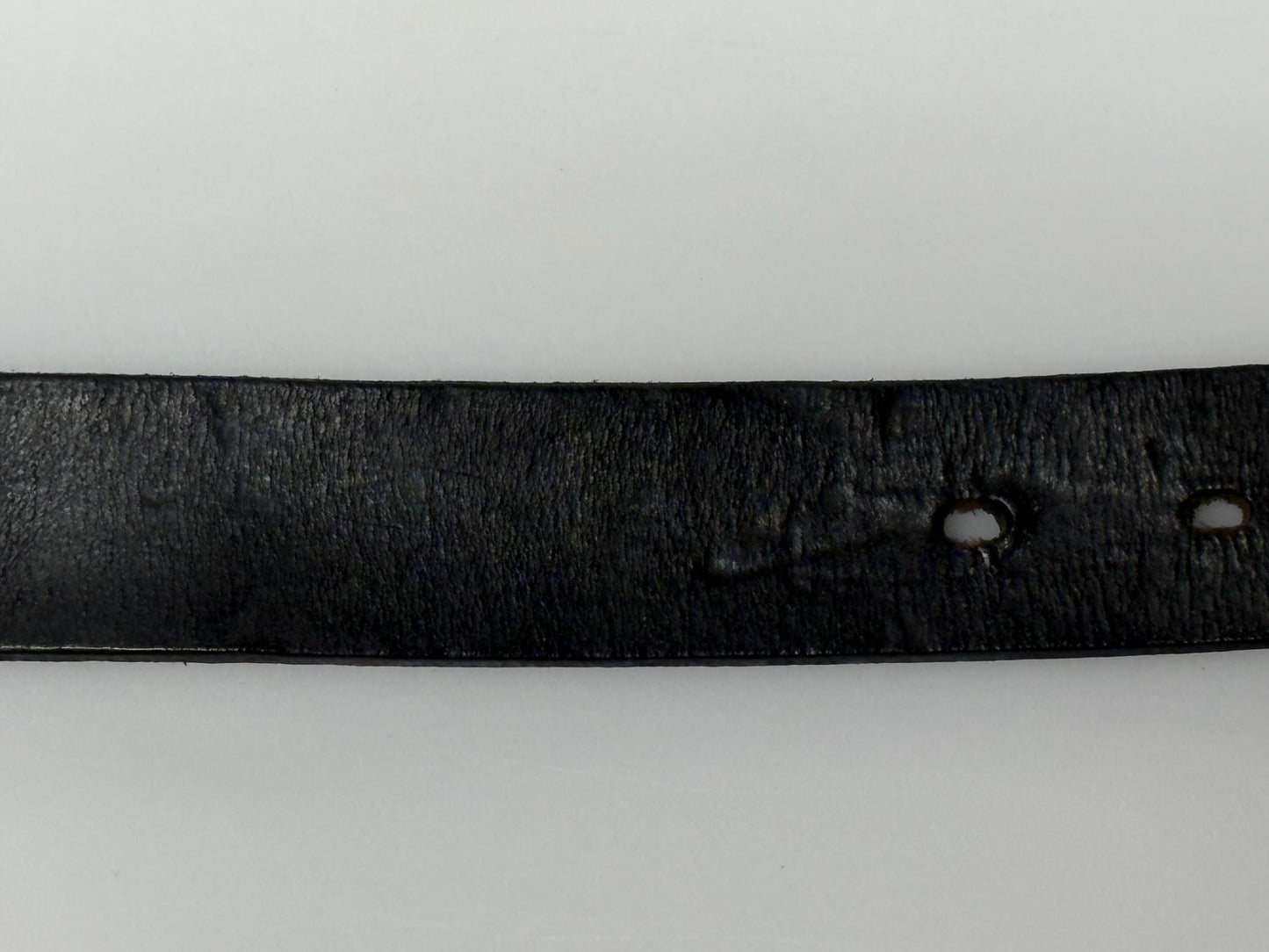 Armand Basi 90s vintage thick black genuine leather belt with distressed wide rectangular metal logo buckle. Single piece cowhide. Mens