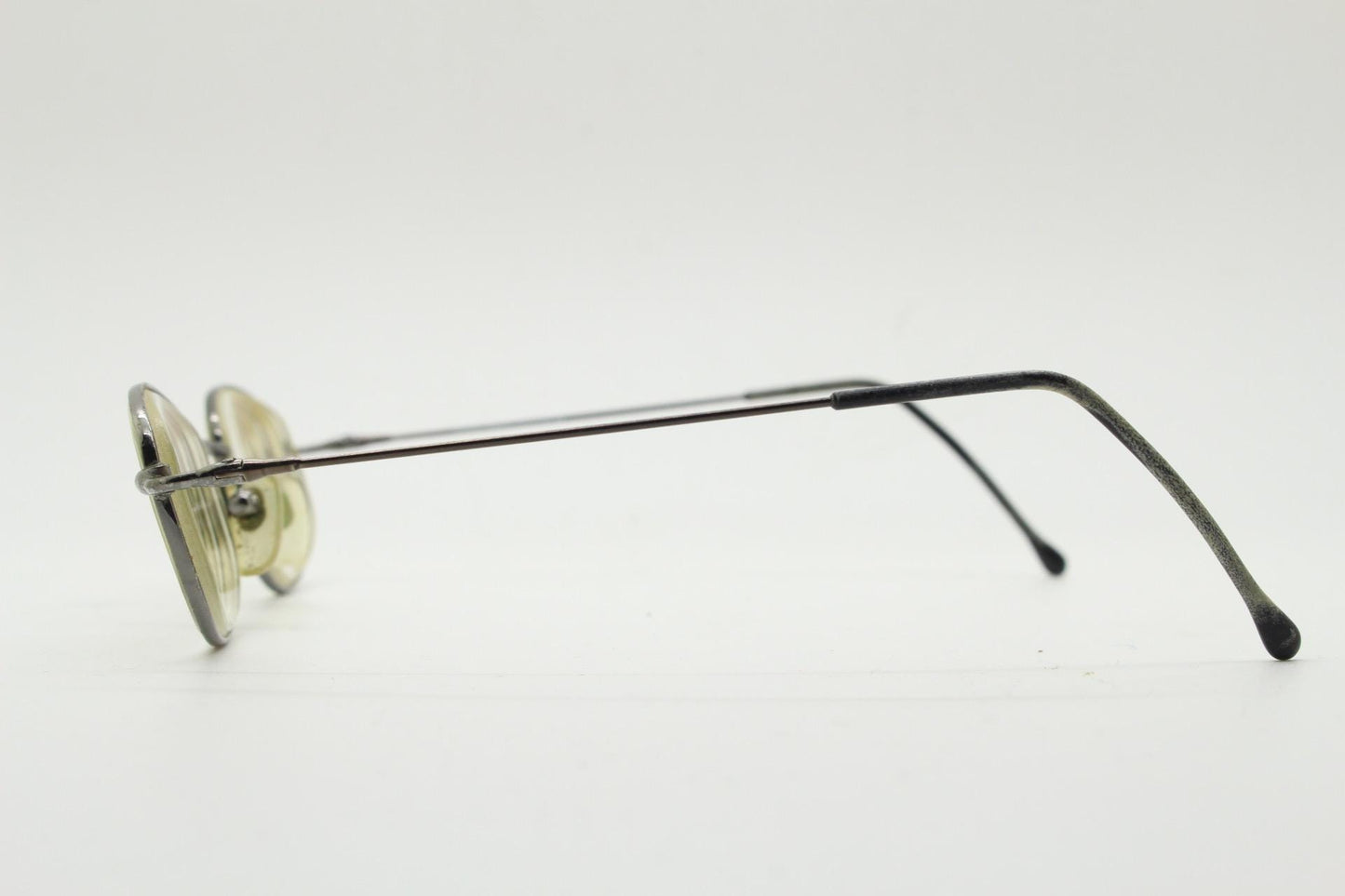 Giorgio Armani 90s vintage angular oval eye glasses made in Italy. Minimal grey chrome metal optical frame. Prescription RX spectacles