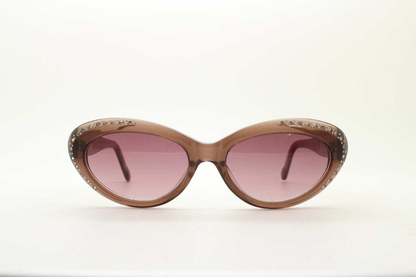 Agent Provocateur oval cateye sunglasses made in Japan by Linda Farrow. Womens transparent brown frame cat eye with diamante. NOS vintage