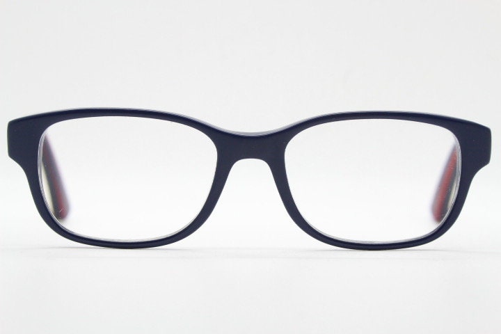 Ralph Lauren rectangular eye glasses model 6119. Navy blue acetate optical frame with red interior. Prescription eyeglasses. RX spectacles