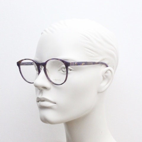 Collezione Azzurro vintage round eye glasses from Italy. Authentic 80s purple marbled acetate optical frame. Prescription RX eyeglasses