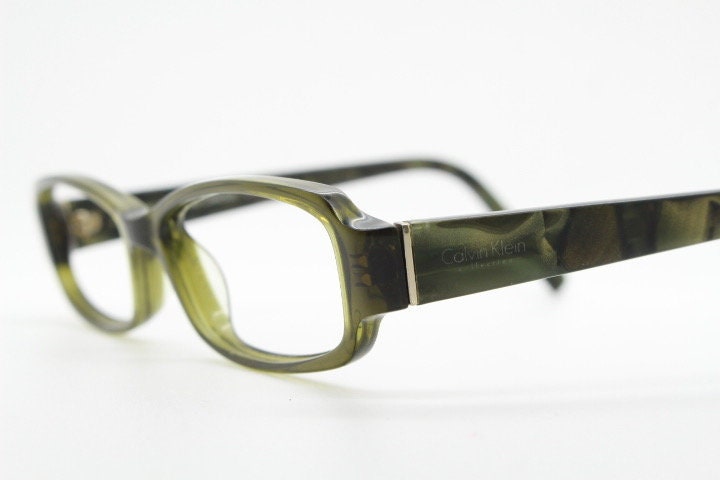 Calvin Klein Collection rectangular low profile eye glasses. Dark marbled grey acetate optical frames. Prescription eyeglasses. Vintage RX