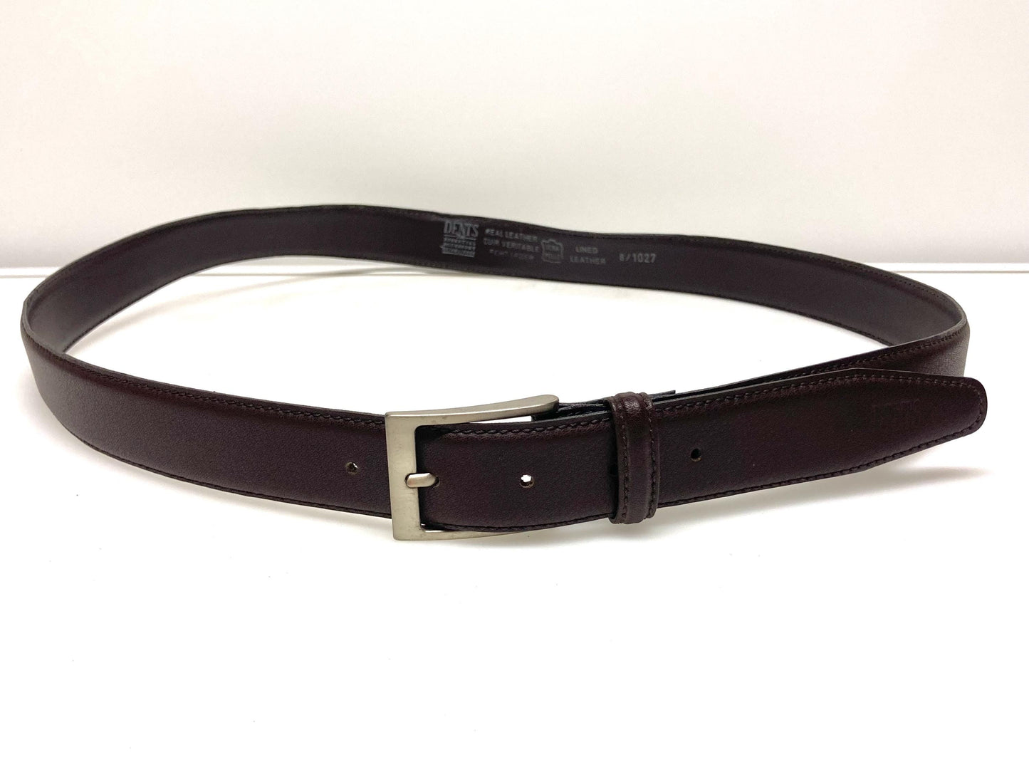 90s vintage dark brown genuine leather belt made in Italy by Dents. Real cowhide with matt textured finish for trousers or jeans. Mens NOS