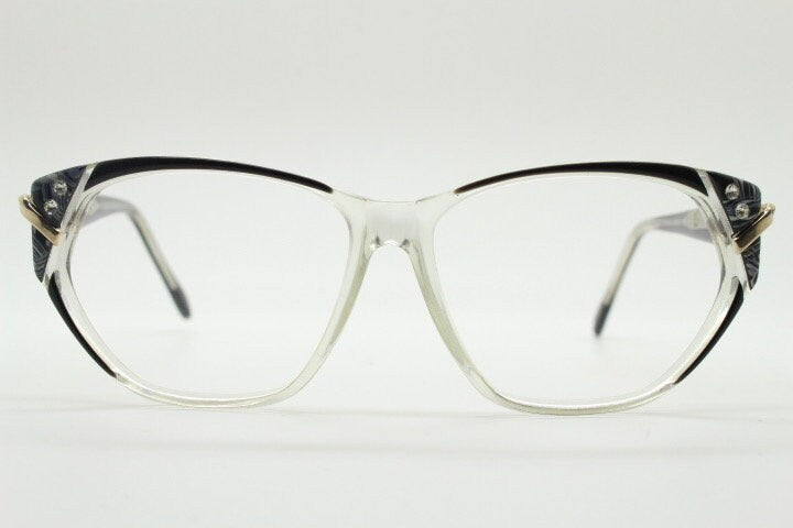 Jean Louis Scherrer 80s vintage cat eye glasses made in France. marbled grey / clear acetate optical frame. Diamante RX prescription cateye