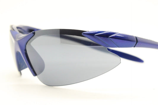 2000s vintage visor sunglasses. Blue half frame wrap around sports shield with pointed lenses. Mini mask. Cycling. Y2K. NOS