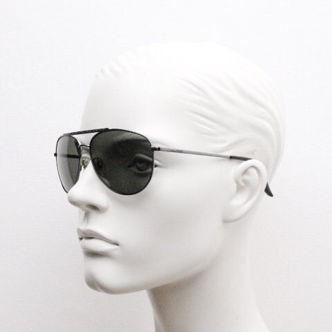 Gianfranco Ferre vintage aviator sunglasses made in Italy. Gunmetal grey chrome frame with green lenses. Mens aviators. Y2K New Old Stock