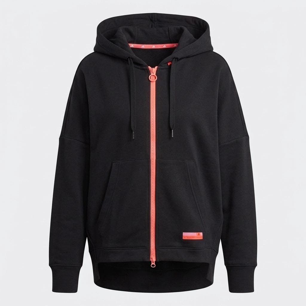 Stella Mc Cartney for Adidas Stellasport vintage zipper hoody. Black batwing track top with pink double zip detachable hood and tail section