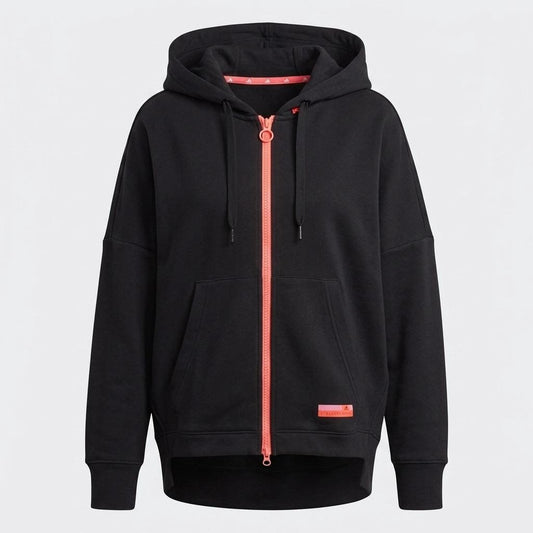 Stella Mc Cartney for Adidas Stellasport vintage zipper hoody. Black batwing track top with pink double zip detachable hood and tail section
