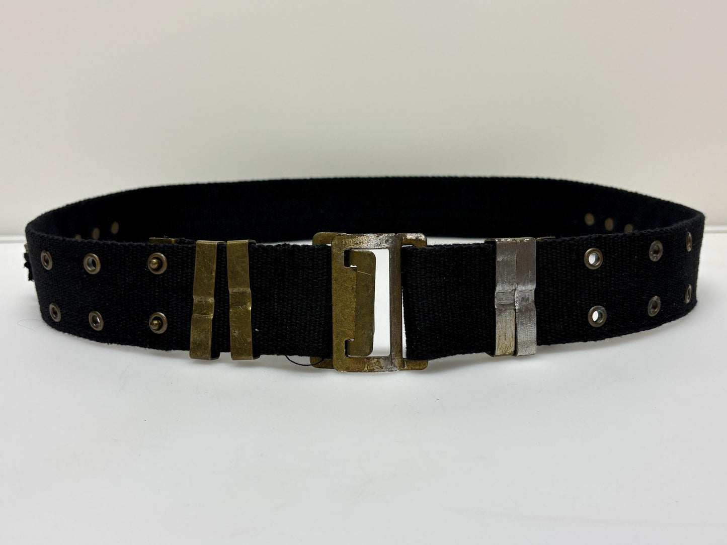90s vintage army webbing bullet belt. Thick black canvas with distressed metal hardware. Fully adjustable. Bullets incl. Hunting. Webbing