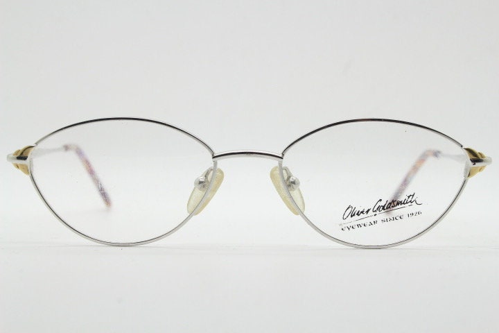 Oliver Goldsmith 90s vintage oval eye glasses model 0839. Silver and gold wire optical frames. Prescription eyeglasses. RX NOS spectacles