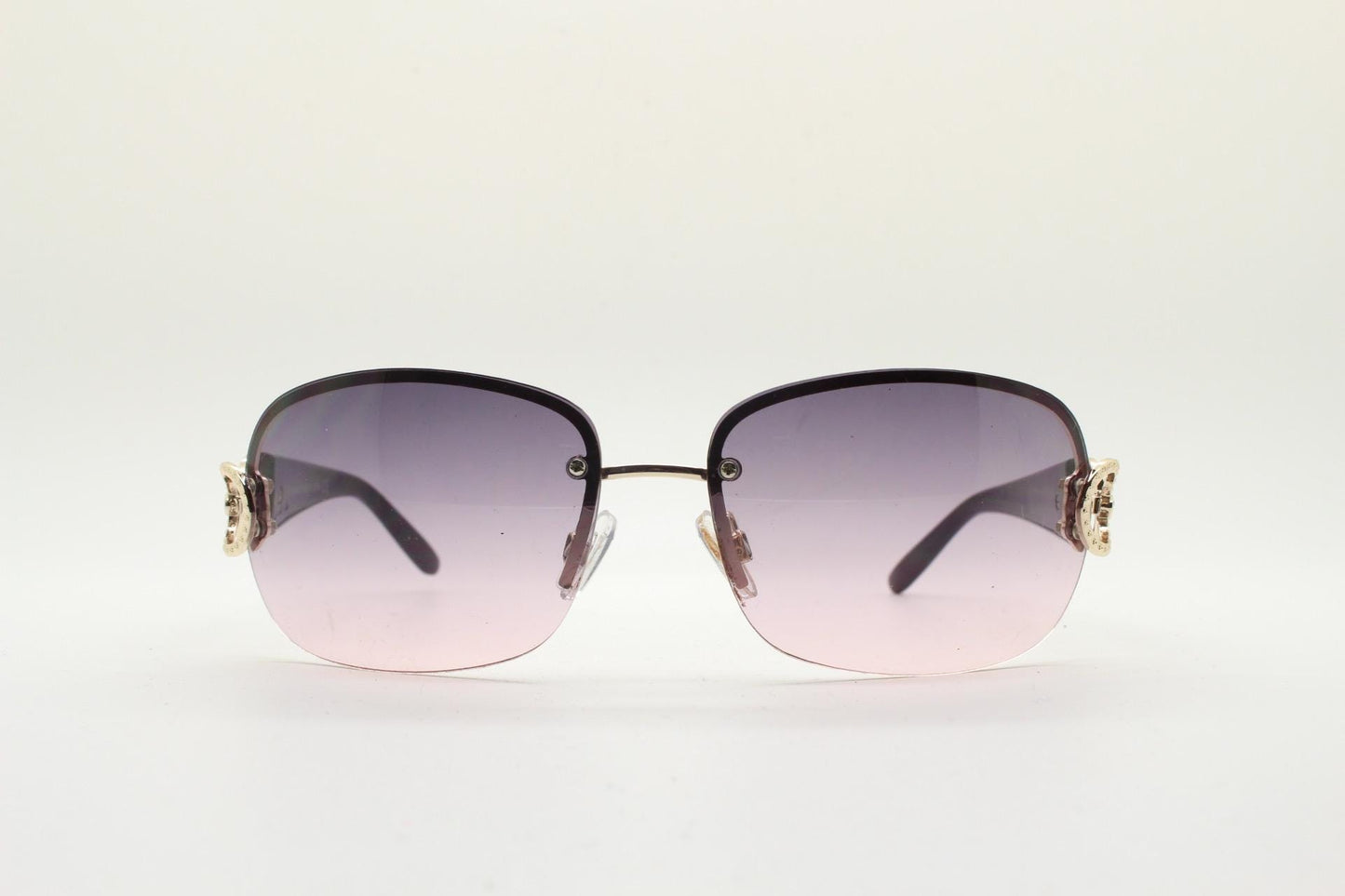 Y2K vintage rectangular sunglasses. 2000's half frame with light tone curved graduating lenses and chrome temple circles. 00's
