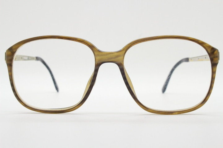 Christian Dior 70s vintage square eye glasses. Transparent mottled brown optical frame with gold and enamel arms. Mens Prescription RX