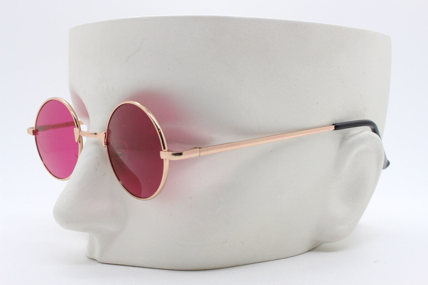 Kids 90s round vintage sunglasses. Rose gold metal frame with intense pink lenses. Childrens. John Lennon. BNWT