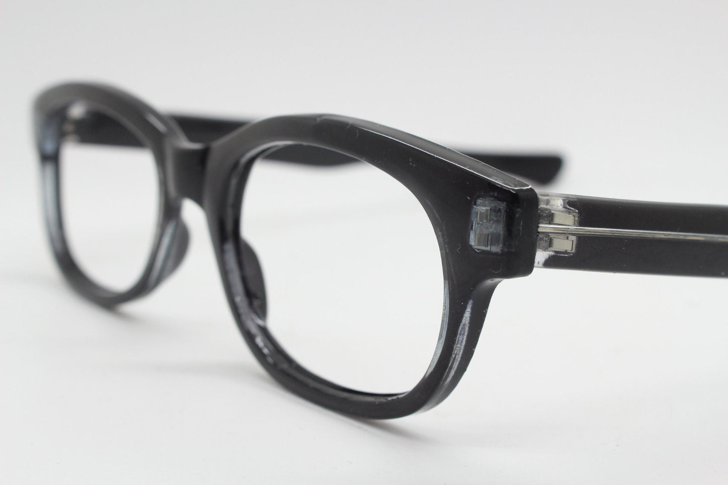 90s vintage black glasses. 60s design low profile rectangular straight arm optical frames. Prescription eyeglasses. RX Spectacles. BNWT NOS