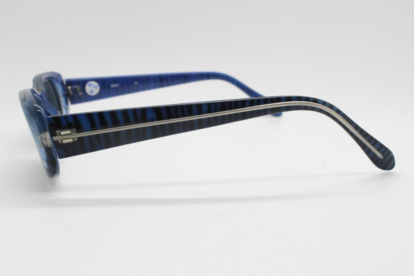 90s vintage rectangular sunglasses. Unbelievable blue tiger print low profile frame with black lenses. Y2K unused NOS. 2000s