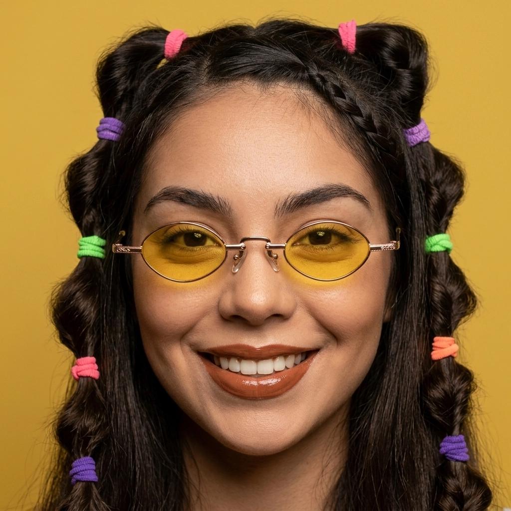90s vintage small oval sunglasses. Imposing minimal rose gold metal victorian style frame with yellow lenses. Steampunk. BNWT