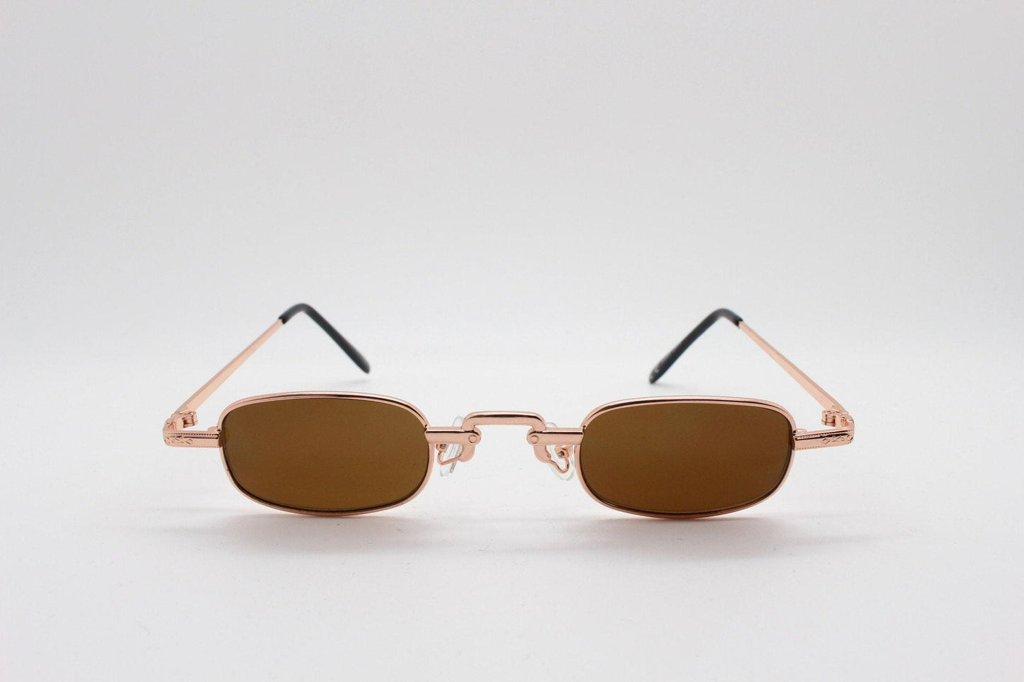 90s vintage small rectangular sunglasses. Imposing minimal gold metal victorian style frame with black lenses. Steampunk. Unused BNWT