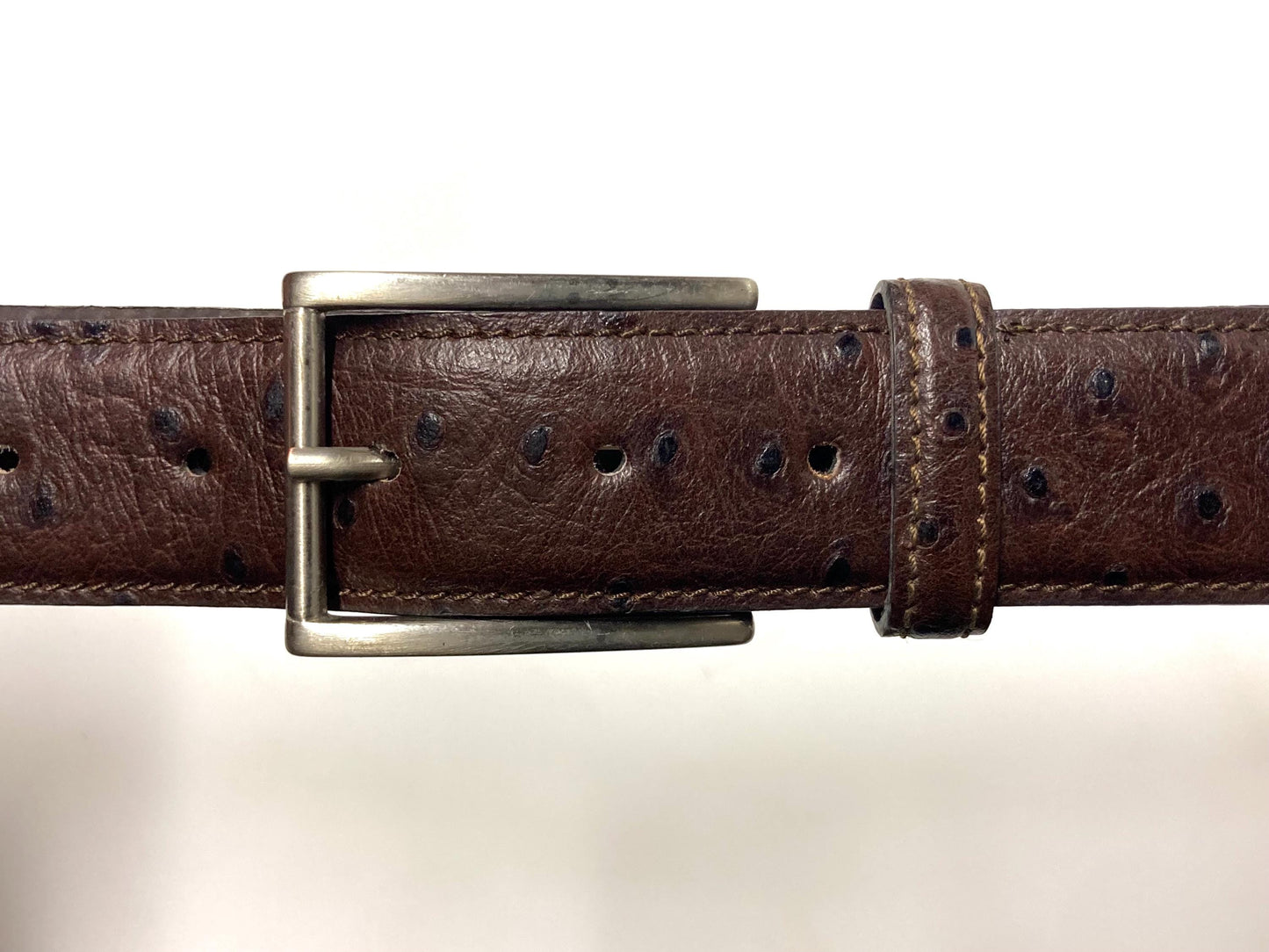 90s vintage dark brown genuine leather belt made in Italy by Joseph Di Pino. Tooled finish made to look like Ostrich. NOS. Mens Large