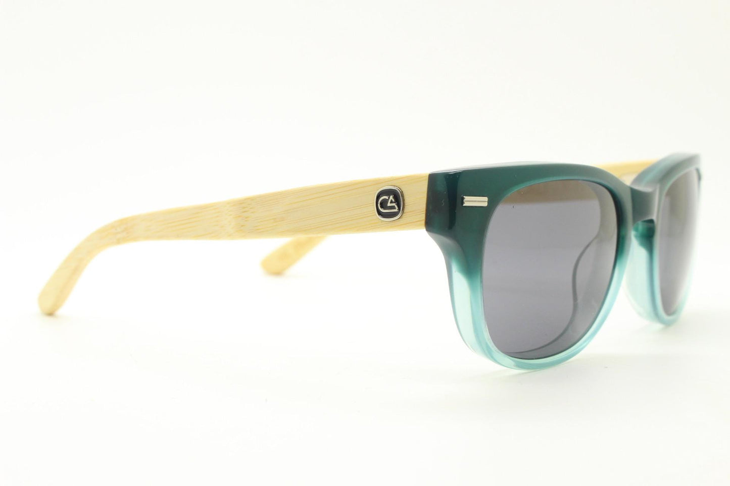Calisons ryder modified wayfarer design sunglasses. Thickened blue acetate front with natural real wooden arms. Unused NOS
