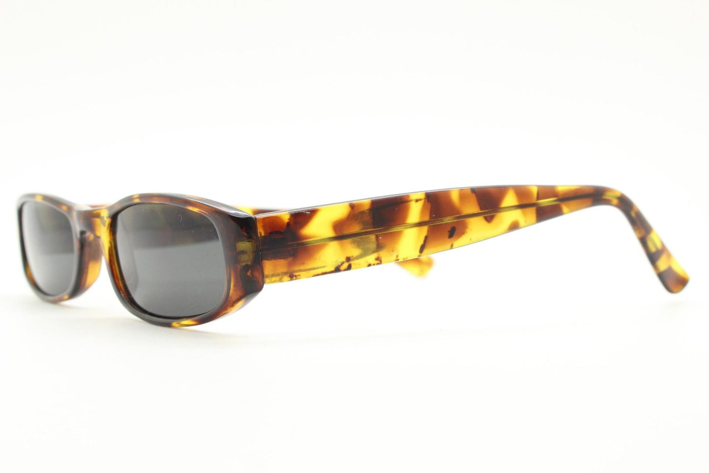 90s vintage rectangular sunglasses. Authentic and sharp low profile vibrant tortoise frame with full height arms. BNWT Unused NOS