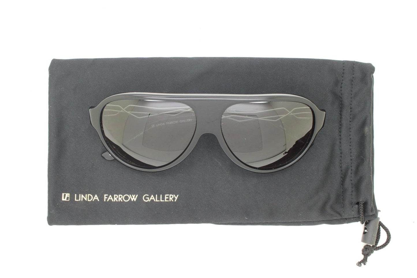 Prabal Gurung stylized aviator sunglasses made in Japan by Linda Farrow. Black frame with innovative abstract metal arm  Vintage Collab. NOS