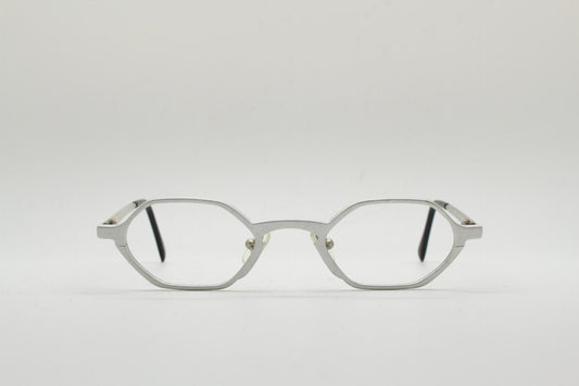 Guess 90s vintage hexagon eye glasses. Minimal matt silver micro style optical frames. Uber tech fashion. Prescription RX. Steampunk