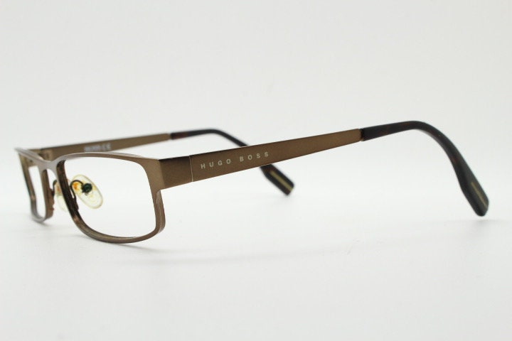 Hugo Boss vintage rectangular eye glasses. Handsome brown metallic finish optical frame. Prescription eyeglasses. RX spectacles