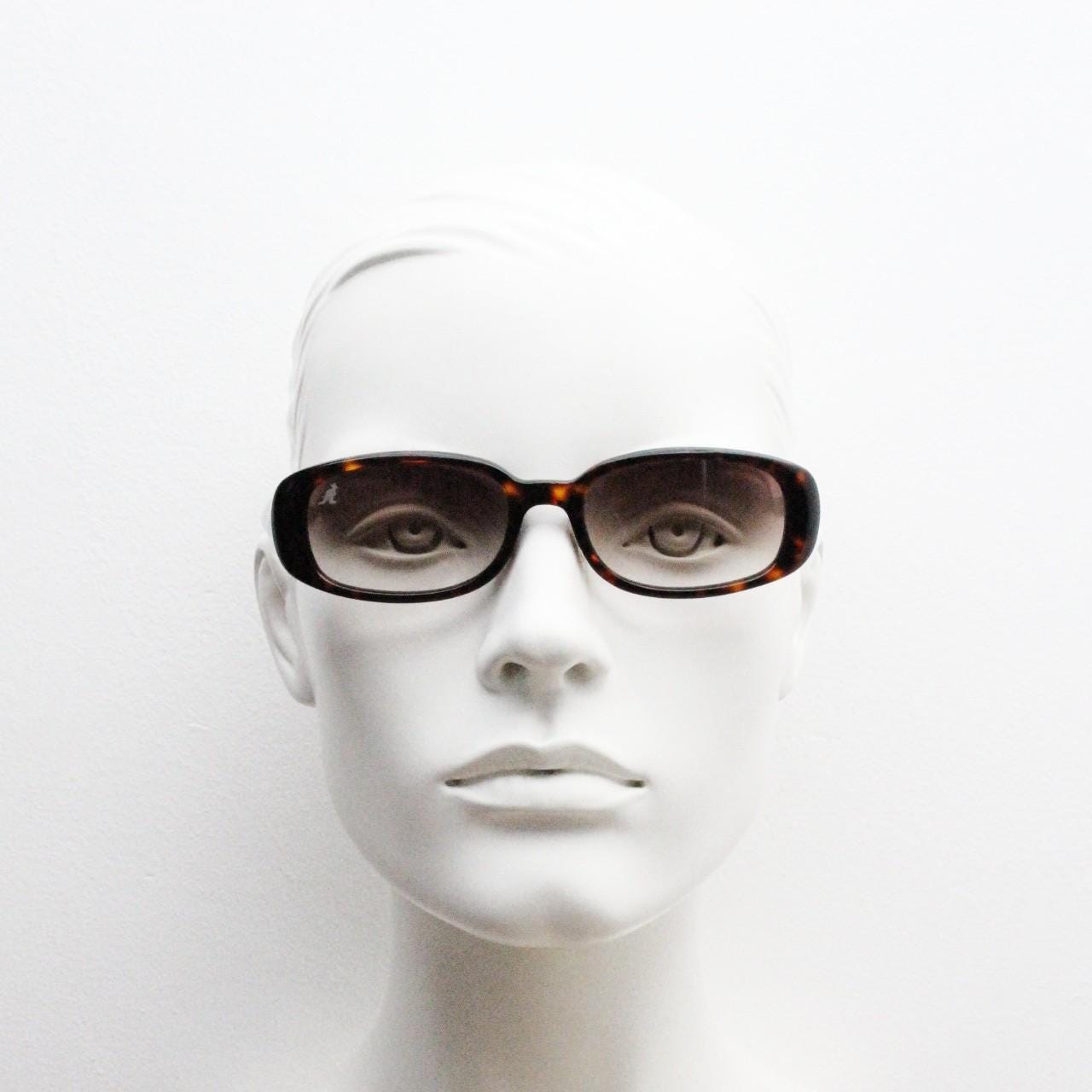 KANGOL 90s vintage rectangular sunglasses model 9KL62. Tortoise low profile wrap around frame with brown graduating lenses. 2000s. BNWT NOS