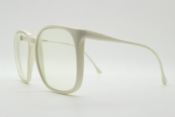 80s vintage oversized square eye glasses made in Italy. Ice white fashion grail optical frames with clear lenses Prescription eyeglasses. RX