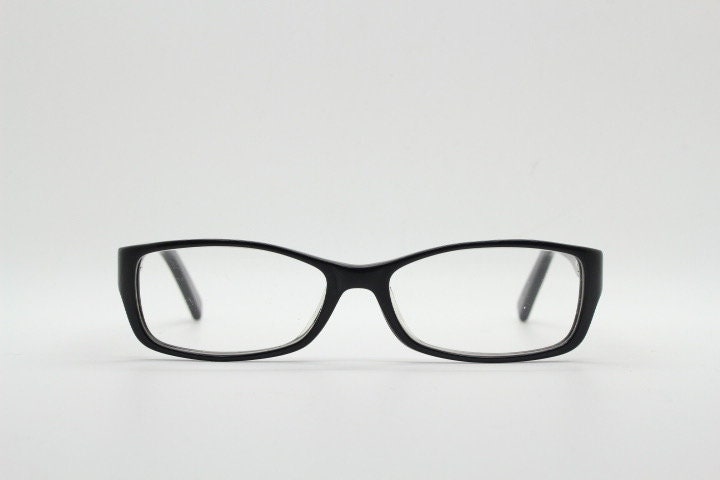 Calvin Klein rectangular glasses model 5714. Black gloss low profile acetate optical frames. Prescription eyeglasses. RX vintage spectacles