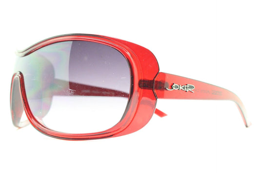 Y2K vintage oversized shield sunglasses. Aerodynamic transparent red bug eye visor. Curved wrap around with graduating monolens. 2000s NOS