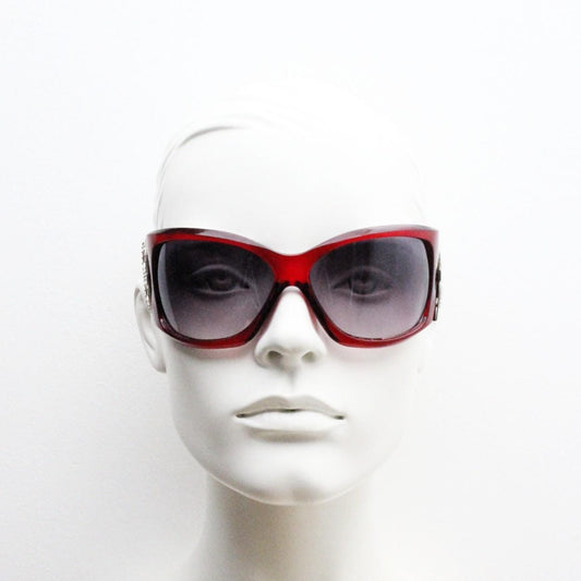 Y2K vintage big shield sunglasses. Massive red bug eye wrap around with metal porthole temples. Authentic 2000s ghetto fab. Oversized NOS