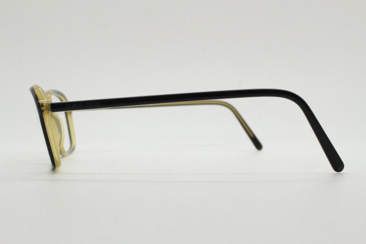 Giorgio Armani rectangular eye glasses made in Italy. Black gloss layered acetate optical frames. Prescription eyeglasses. RX spectacles