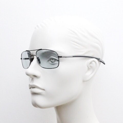 90s vintage modified rectangular aviator sunglasses. Gunmetal chrome frame aviators with light tone smoky grey lenses. Unused NOS