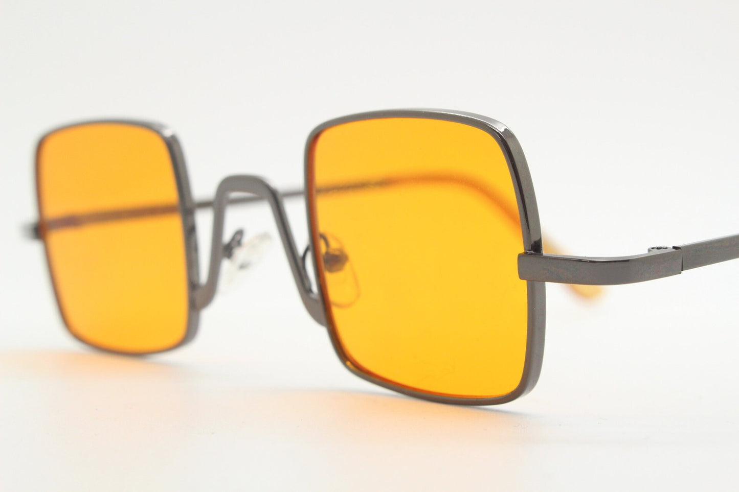 90s vintage small square sunglasses. Imposing minimal bronze brown metal Victorian style frame with blazing orange lenses. Steampunk. NOS