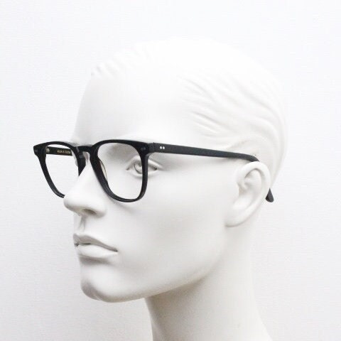 Ace and Tate slim wayfarer design eye glasses made in Italy. Plain black gloss acetate optical frames. Prescription RX