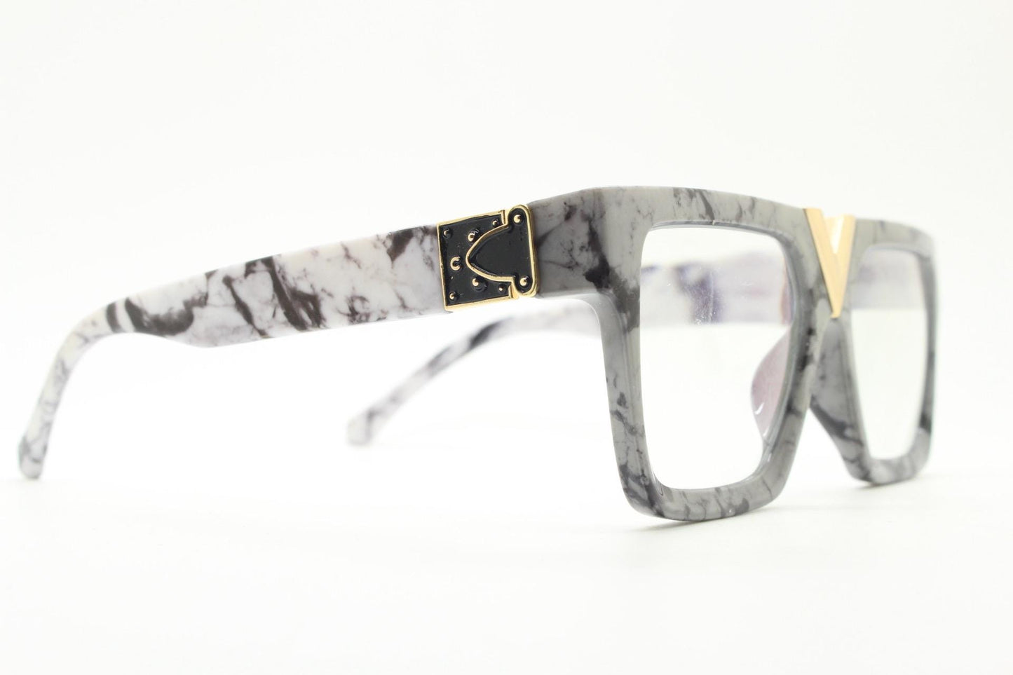 Grey marble flat top oversized eye glasses. Extreme fashion statement chunky optical frame with V bridge. Prescription. Vintage. RX  NOS