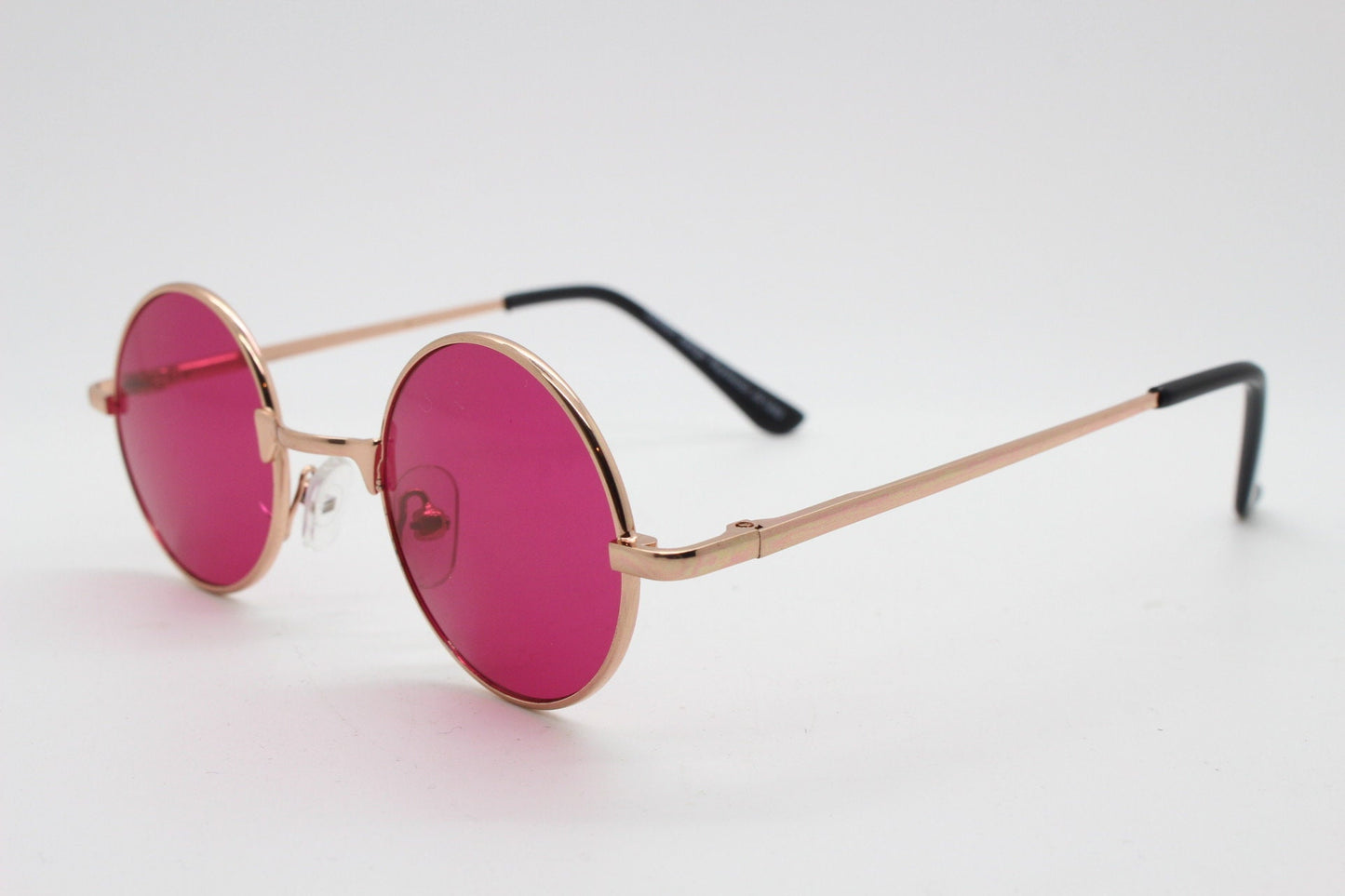 Kids 90s round vintage sunglasses. Rose gold metal frame with intense pink lenses. Childrens. John Lennon. BNWT